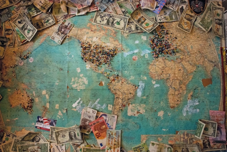 money on world map
